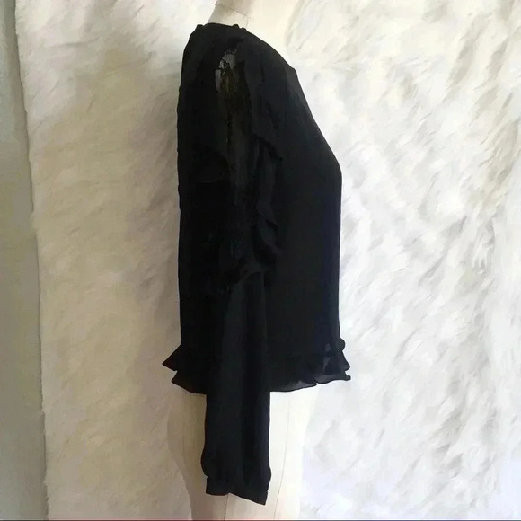 Zara Blouse Long Ruffle Lace Cold Shoulder Sleeves - Picture 3 of 8